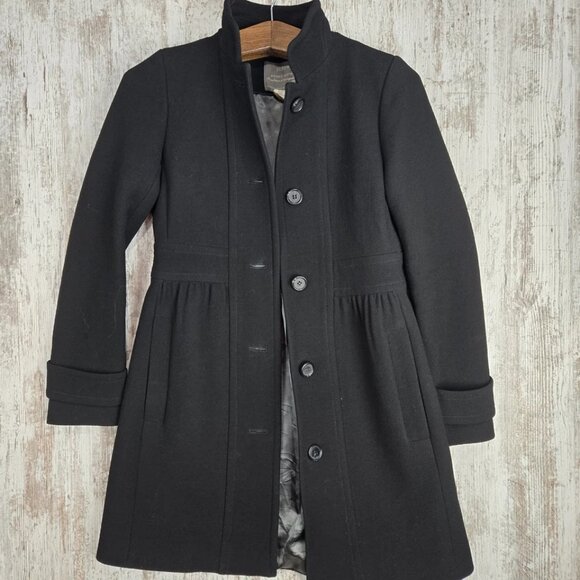 J Crew Womens Size 2 Factory Skirted Dress Coat Double Cloth Black Wool - Picture 1 of 9